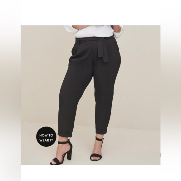 torrid Pants - Pull-On Taper Stretch Crepe High-Rise Tie-Front Pant